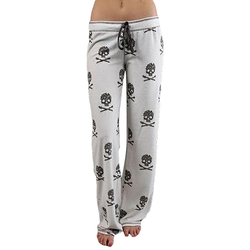 Women's Fuzzy Pajama Pants Sleepwear Skull Print Elastic Waist
