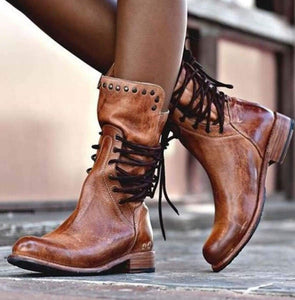 Vintage Mid Calf Riding Style Boots