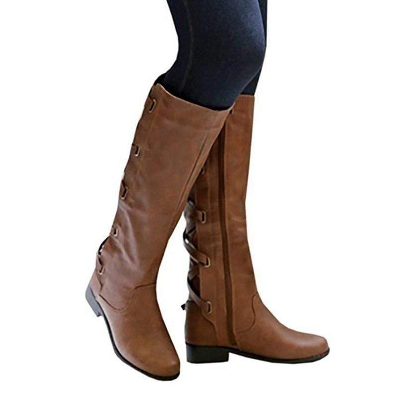 Womens Cross Strap Thigh High Boots