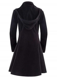 Hooded Single-Breasted Black Coat