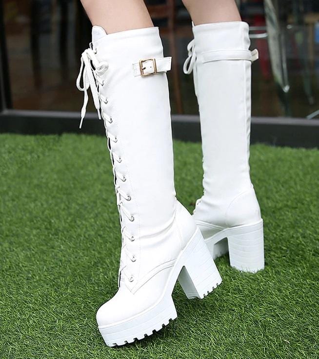 Tall and Thick High Heel Women Boots (white)