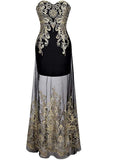 Vintage Strapless Embroidery Evening Dress
