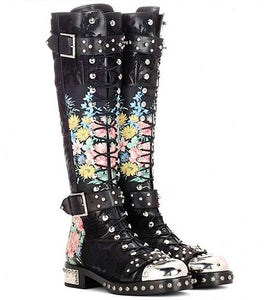 High Chunky Army Combat Boots (Floral)