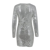 Sexy Silver V-neck Glitter Dress