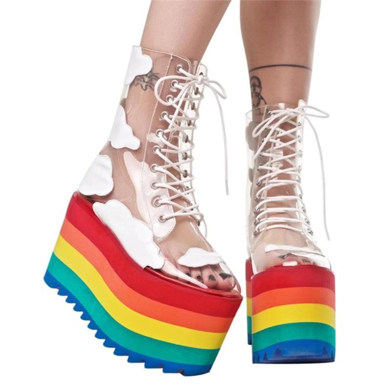 Transparent Rainbow Platform Boots