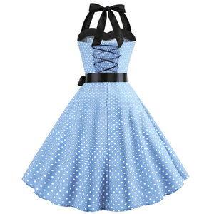 Retro Halter Flare Dress (light blue)