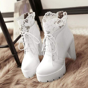 Women Floral Lace Heel Boots