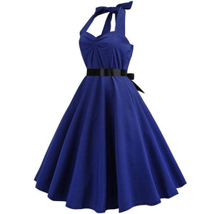 Retro Halter Flare Dress (blue)