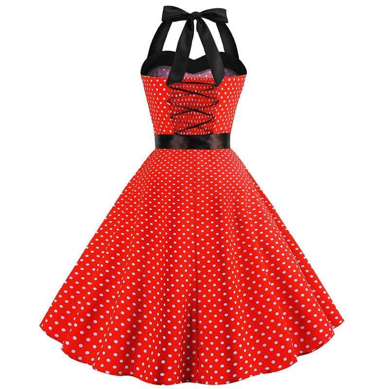 Retro Halter Flare Dress (red blk)