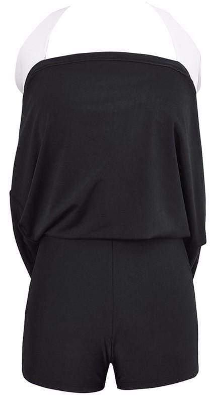 Halter Skirt Swimsuit (black stripe)