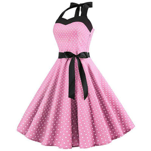 Retro Halter Flare Dress (pink)