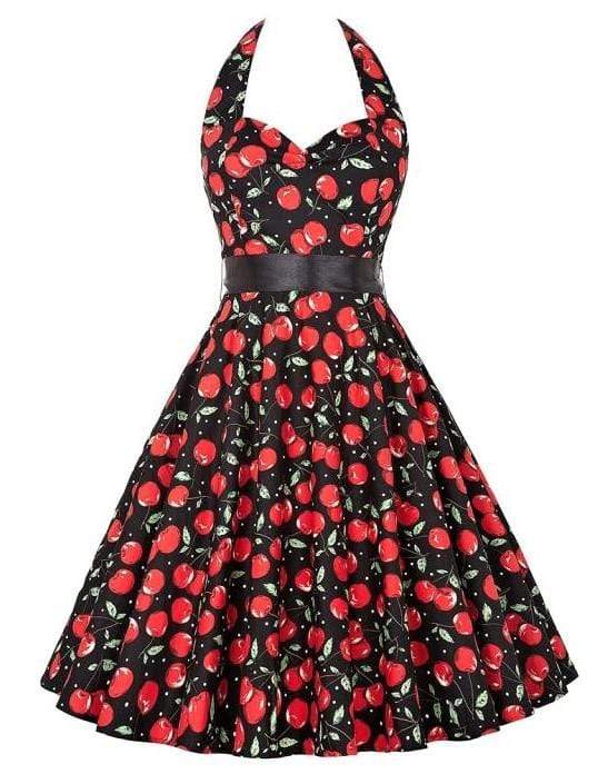 Retro Halter Flare Dress (cherries)