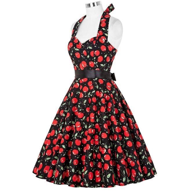 Retro Halter Flare Dress (cherries)