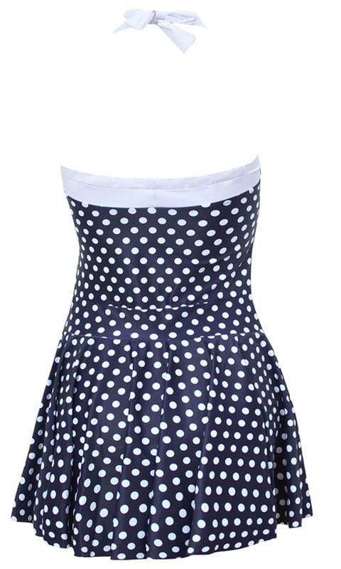 Halter Skirt Swimsuit (Blue White)