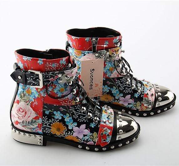 Flower Chunky Army Combat Boots
