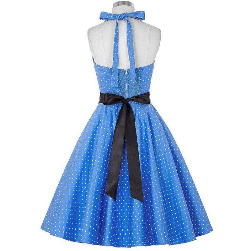 Retro Halter Flare Dress (blue)
