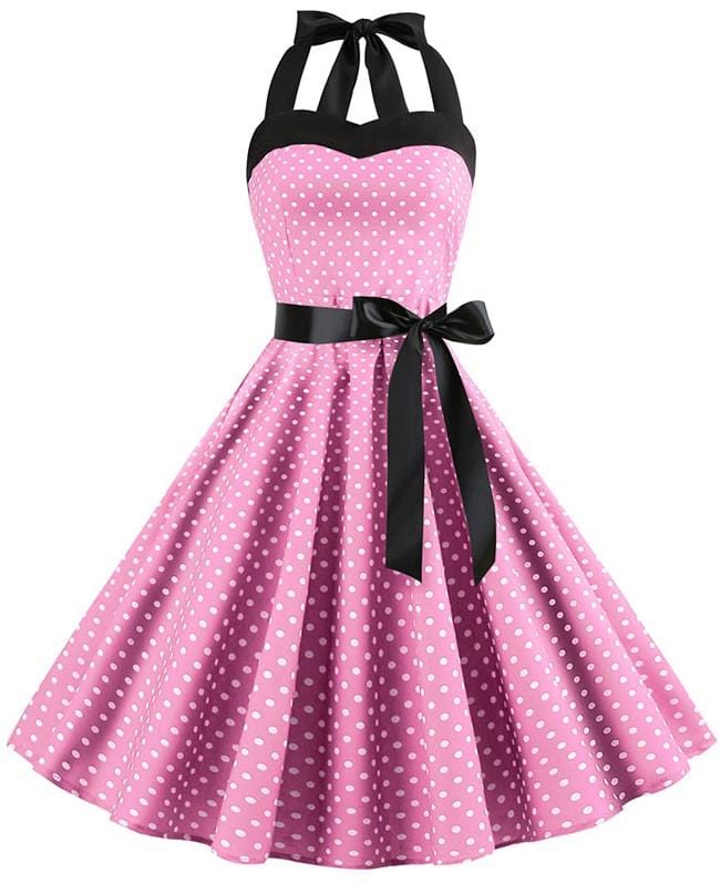 Retro Halter Flare Dress (pink)