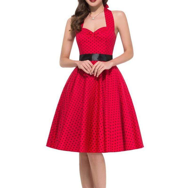 Retro Halter Flare Dress (red)