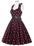 Retro Halter Flare Dress (polka red)
