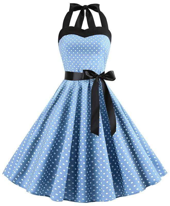 Retro Halter Flare Dress (light blue)