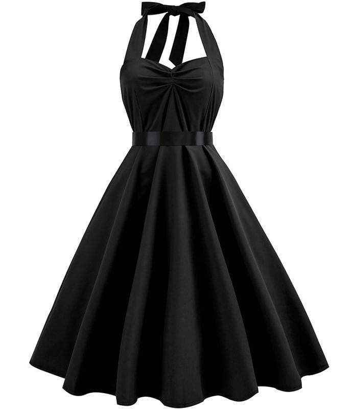 Retro Halter Flare Dress (black)