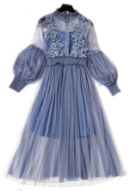 Lace Lantern Flower Dress (blue)