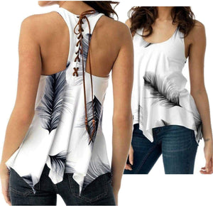 Beautiful Feather Lace Up Tank