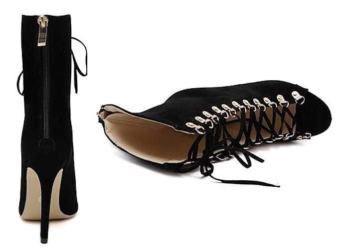 Women's Gladiator Heels - Black / Narrow Straps / Black