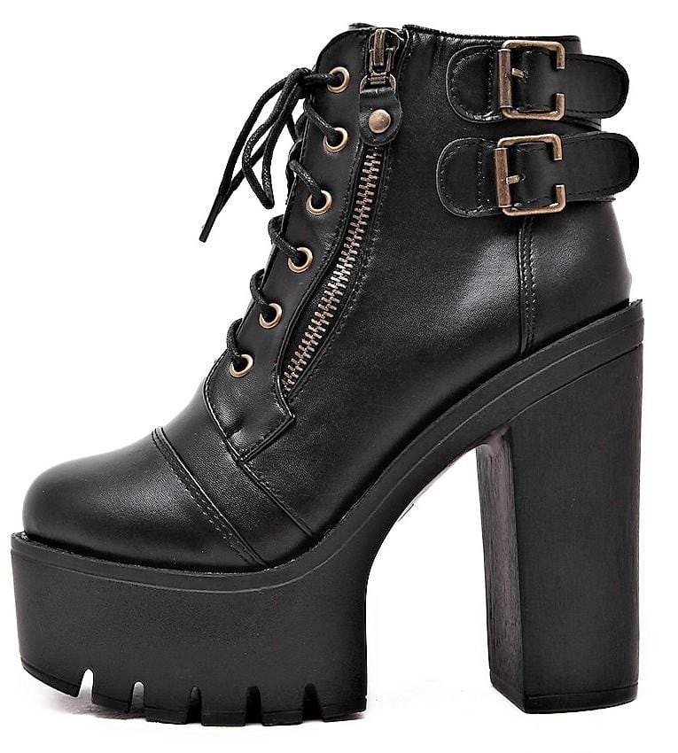 Black Platform Lace Up High Heels