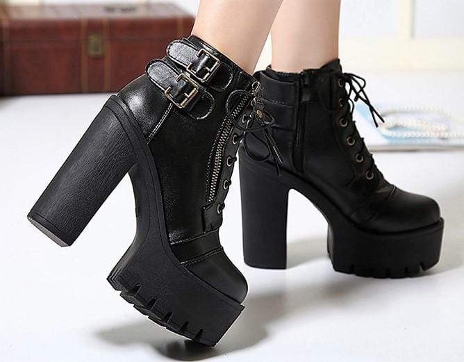 Black Platform Lace Up High Heels