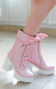 Lolita Lace Up High Heel Boots