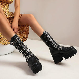 Womens Platform Rivet Boots