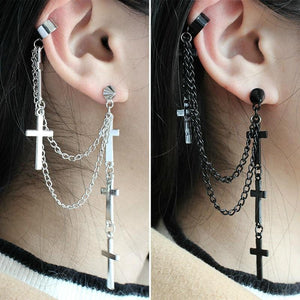 Cross Tassel Chains Ear Cuff Earrings
