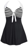 Halter Skirt Swimsuit (black stripe)