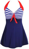 Halter Skirt Swimsuit (blue stripe)