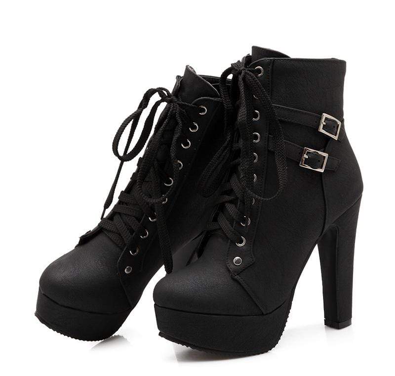 Kenzie Black Patent Pointed Toe Block Heel Ankle Boots | Public Desire