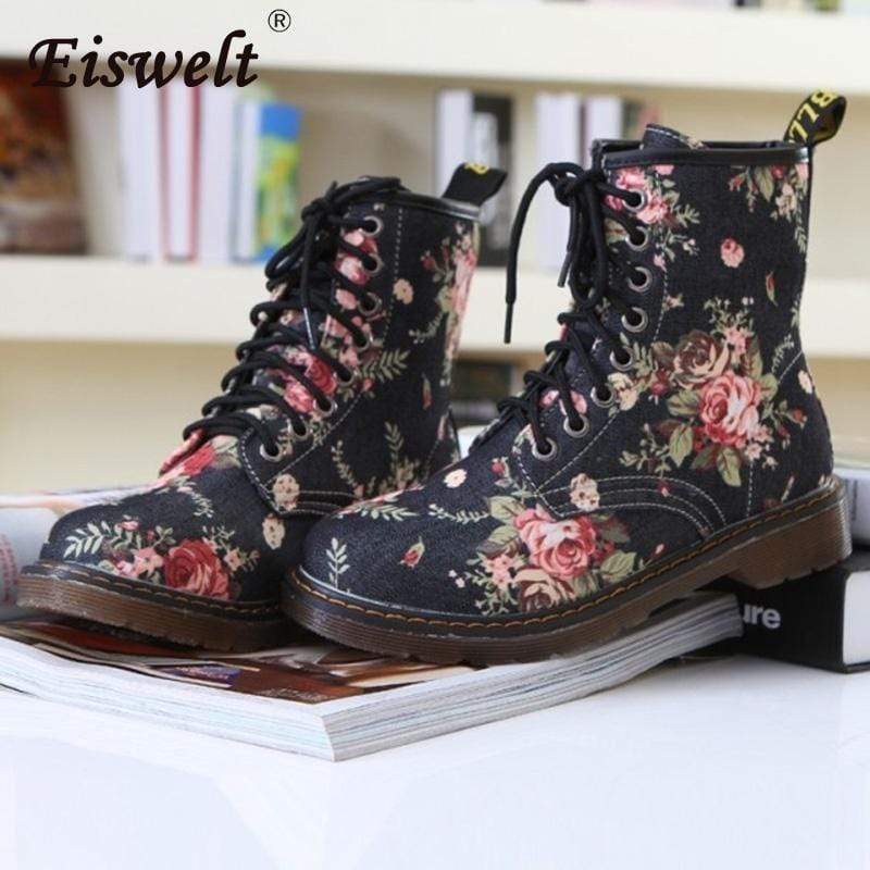 Beautiful Flower Combat Boots