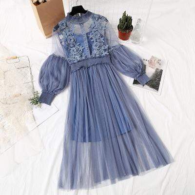 Lace Lantern Flower Dress (blue)