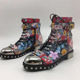 Flower Chunky Army Combat Boots
