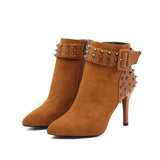 Pointed Toe Spiked Ankle High Heels (brown)
