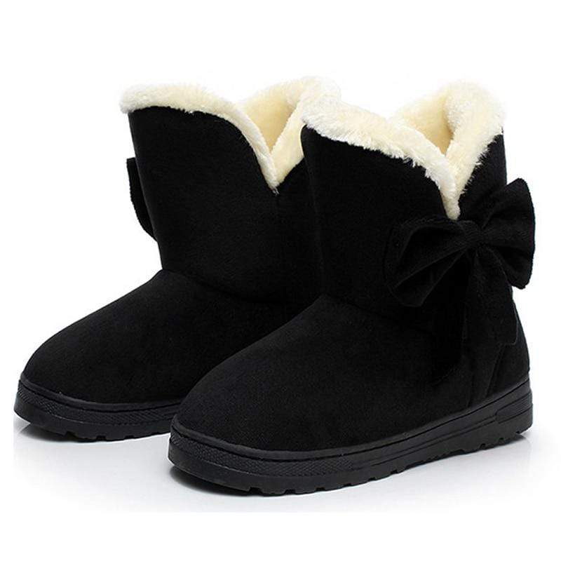 Ladys Plush Bowtie Winter Boots