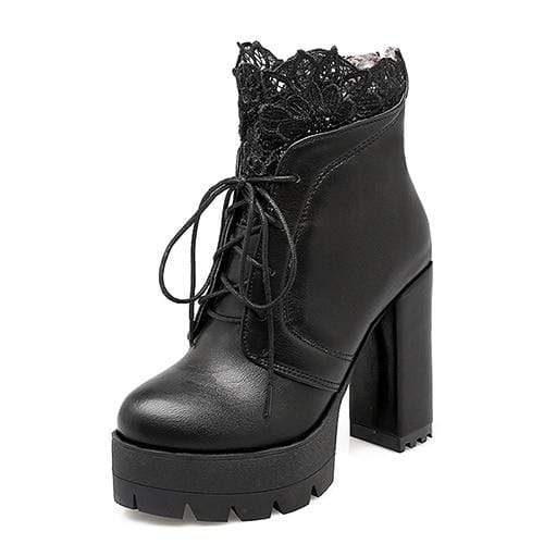 Women Floral Lace Heel Boots