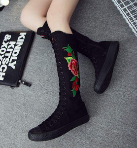 Ladys Embroidered Canvas Boots