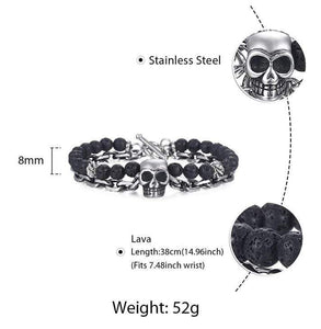 Skull Natural Stone Lava Bead Bracelet