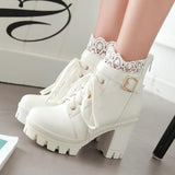Stylish Lace High Heel Boots (white)