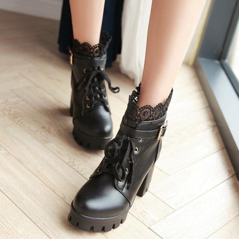 Stylish Lace High Heel Boots (black)