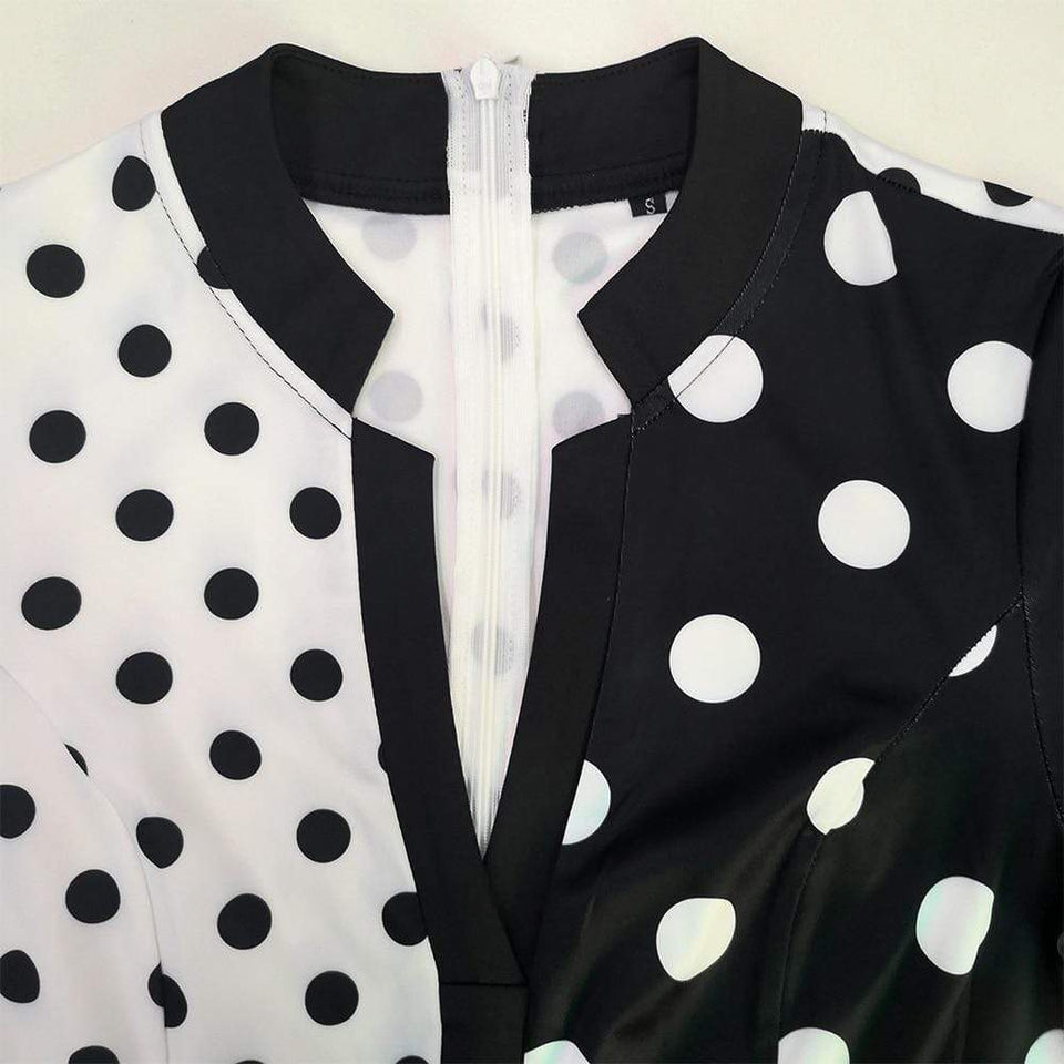 Vintage Polka Dot White Black Full Dress